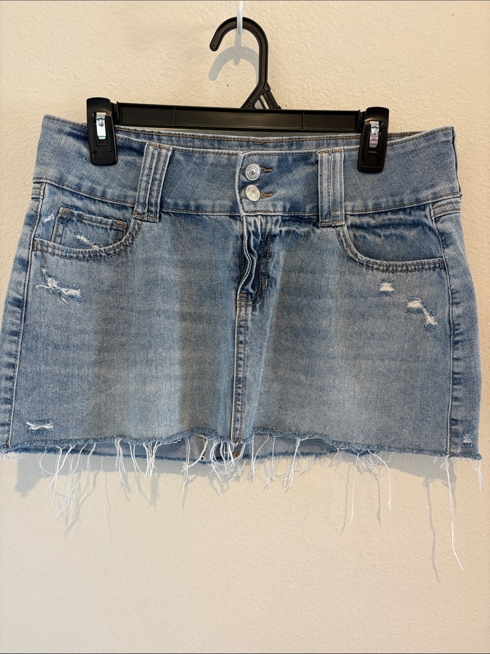 Rewash Blue Jean Denim Mini Skirt with distressed hem